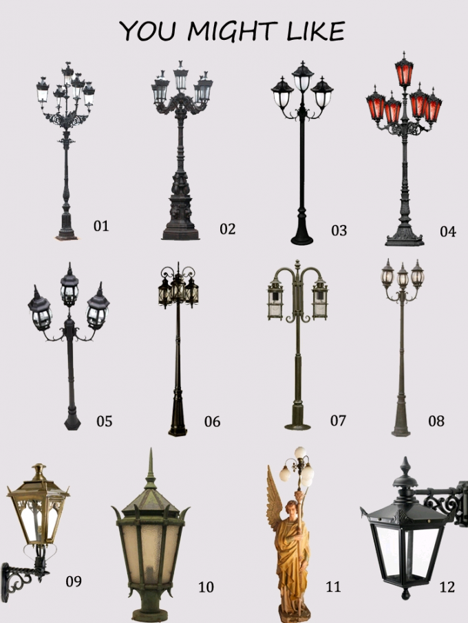 Outdoor Garden Cast Iron Light Pole Black / Yellow Color ANSI Standard