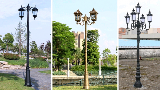 Custom Outdoor Street Cast Iron Light Pole Galvanized 3 Light Head